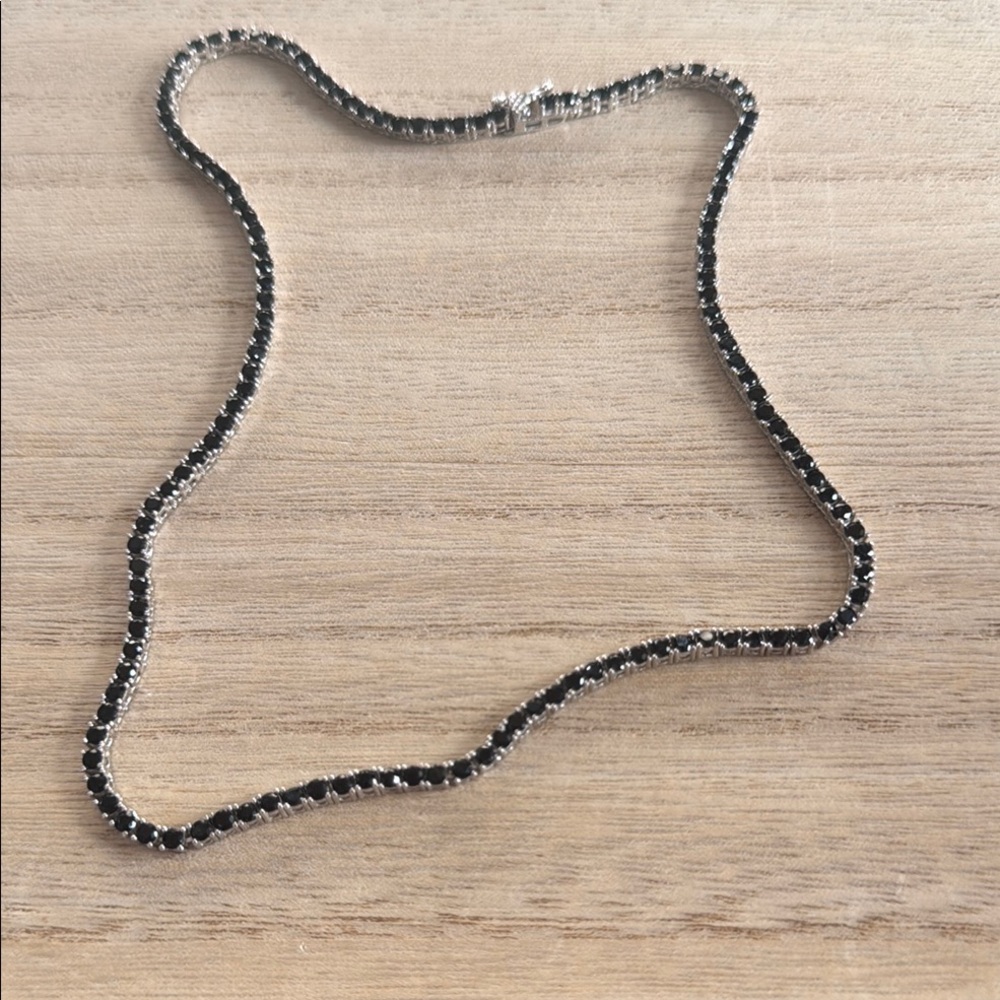 16” Black Onyx Spinel .925 Sterling Silver Tennis Necklace
